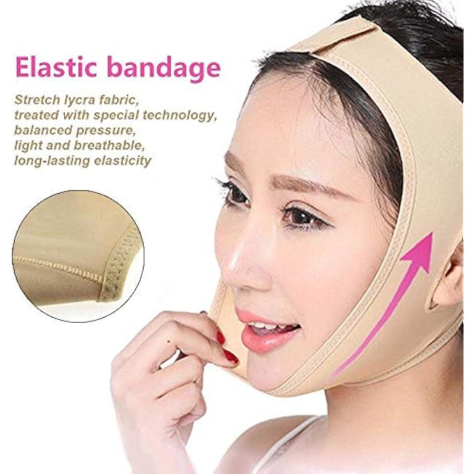 STRBOXONG حزام تخسيس الوجه، حزام قابل للتعديل رقيق ومتنفس لتقليل الذقن المزدوجة، أشكال وجه على شكل V، ضغط الرقبة، رفع الخدود، حزام مضاد للتجاعيد (صغير: 50-59 سم) - Image 4